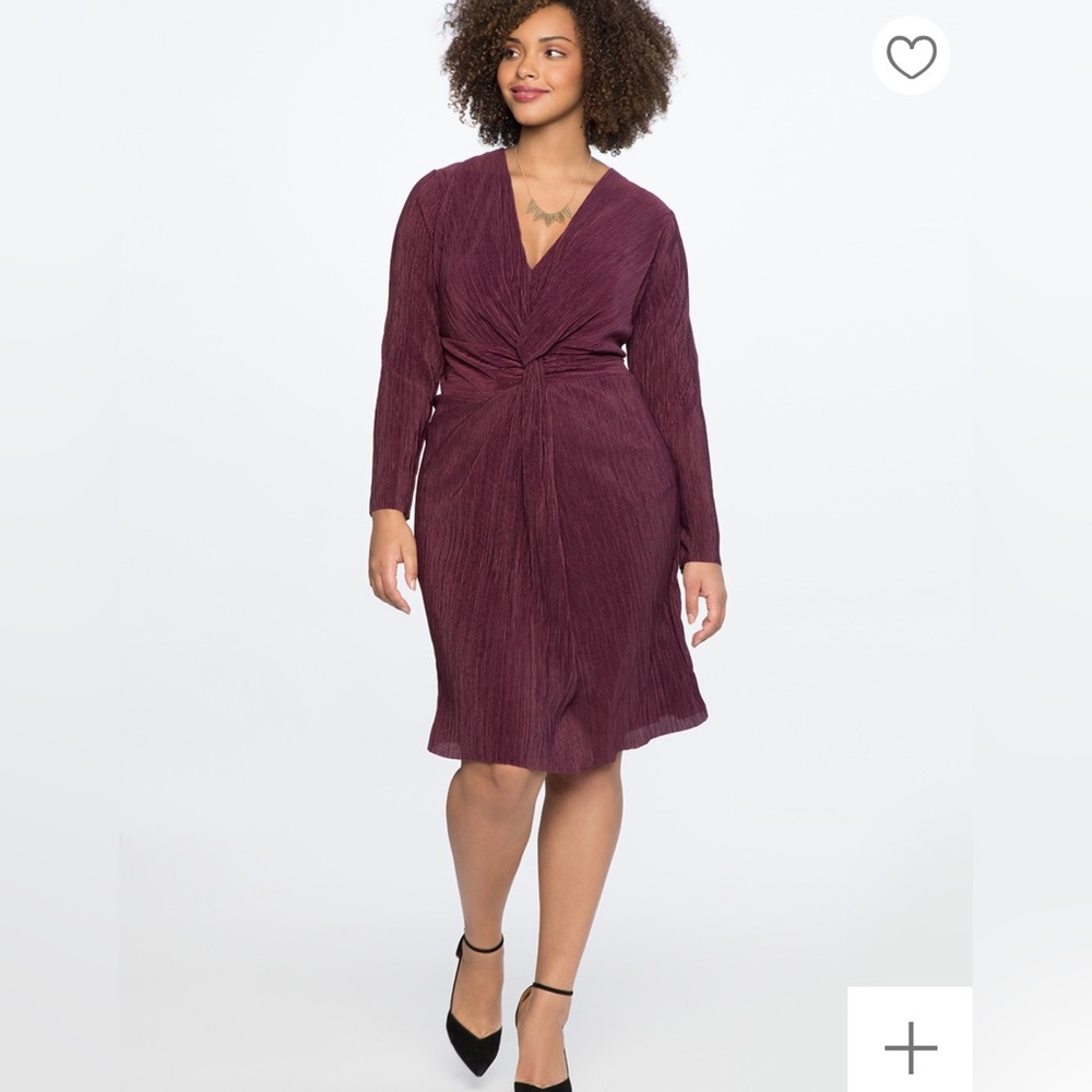 NWT Eloquii Midi Knot Front Accordion Style Evening Dress Plum Purple Size 16